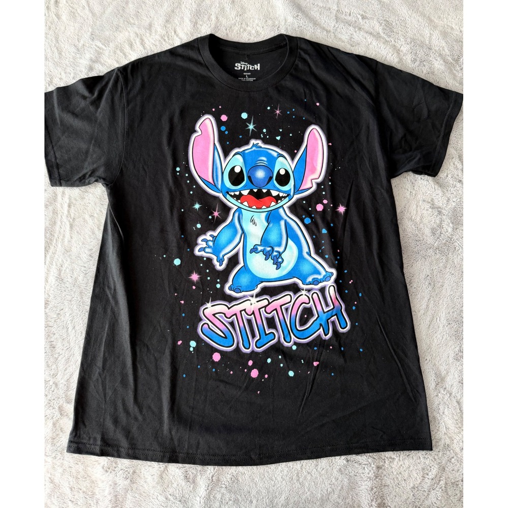 NWOT Disney Lilo & Stitch Black Graphic T-Shirt Mens Large Double Sided Hybrid
